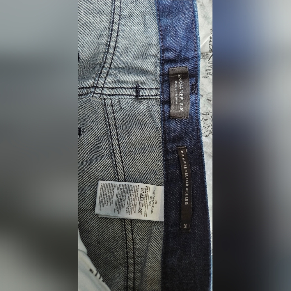 Banana Republic-Organic Cotton Ĉote High Rise Wide Leg Pleated Jeans Sz 29 - Picture 4 of 10
